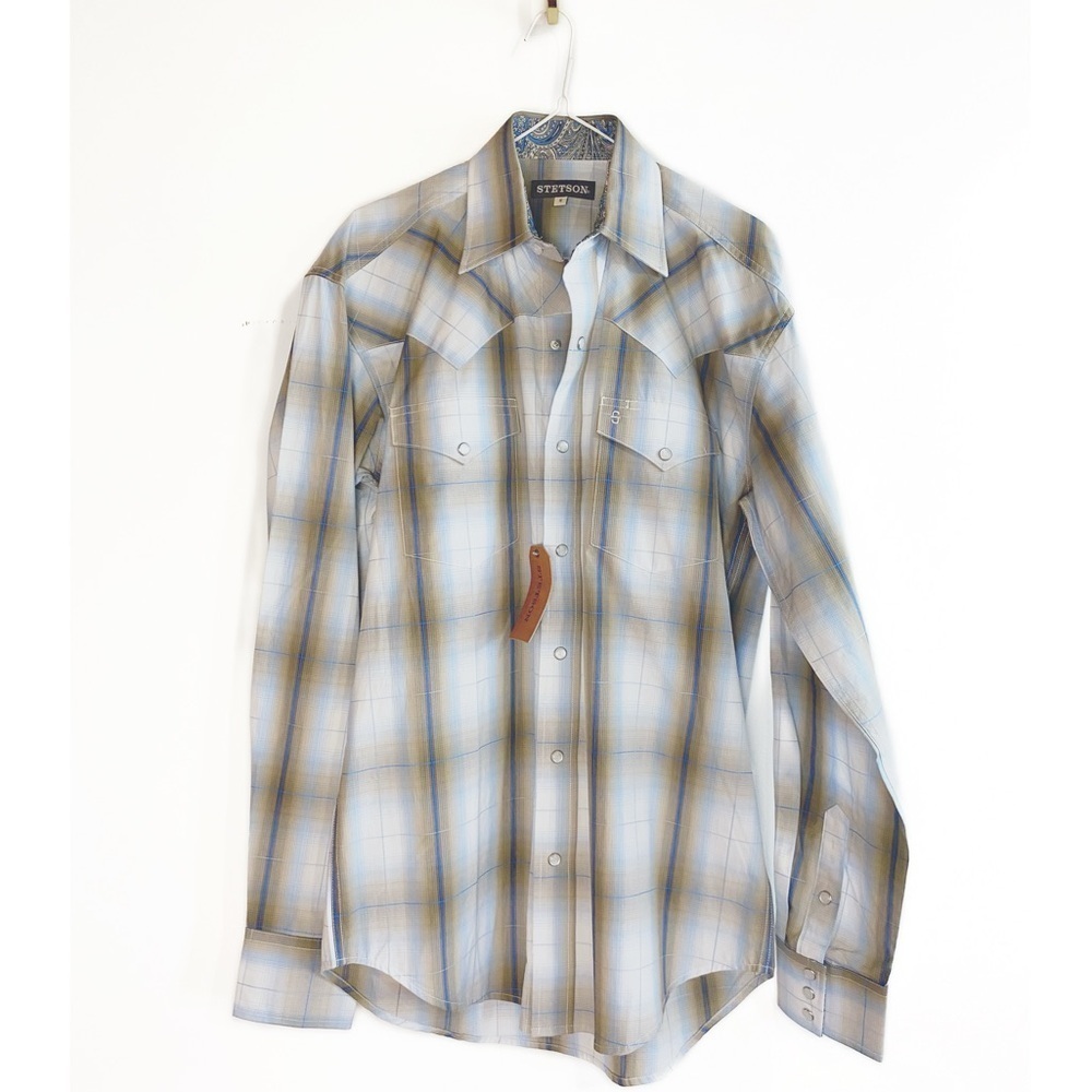 Stetson NWT Driftwood Ombré Plaid Western Shirt Mens size S
